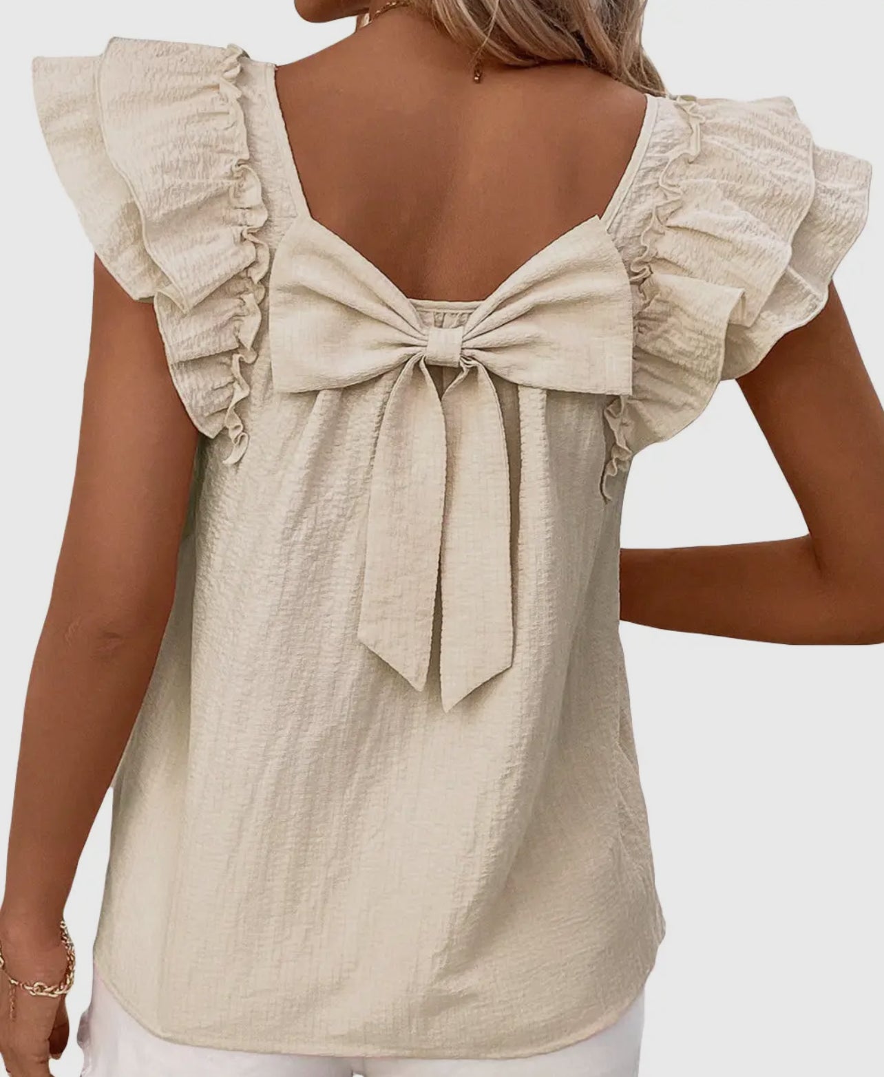 Bow Butterfly Sleeve Textured Spring Blouse