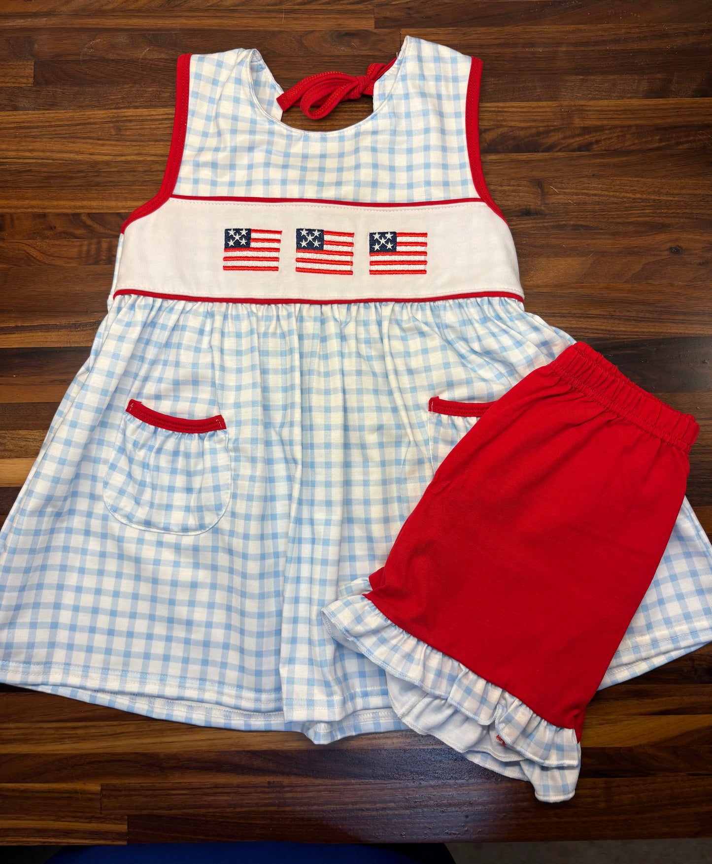 Girls American Flag Ruffle Short Set
