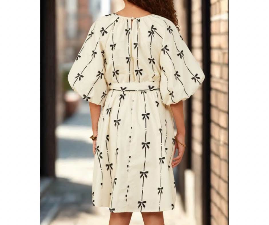 Bow printed belted tween dress