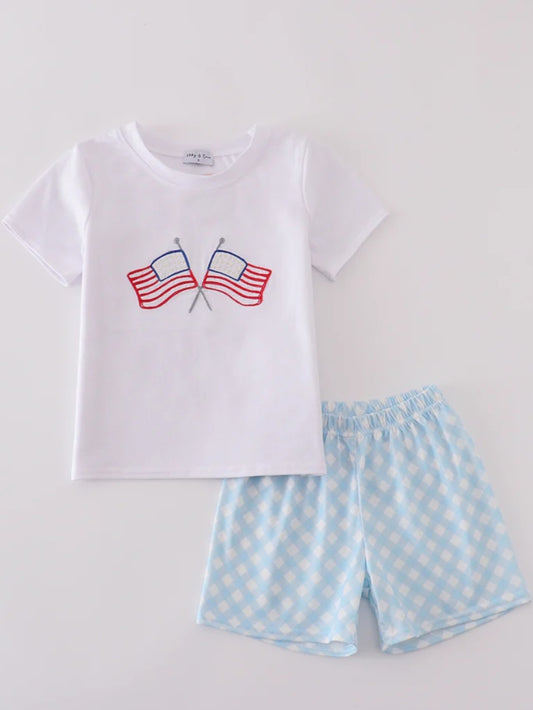 Embroidered American Flag Short Set