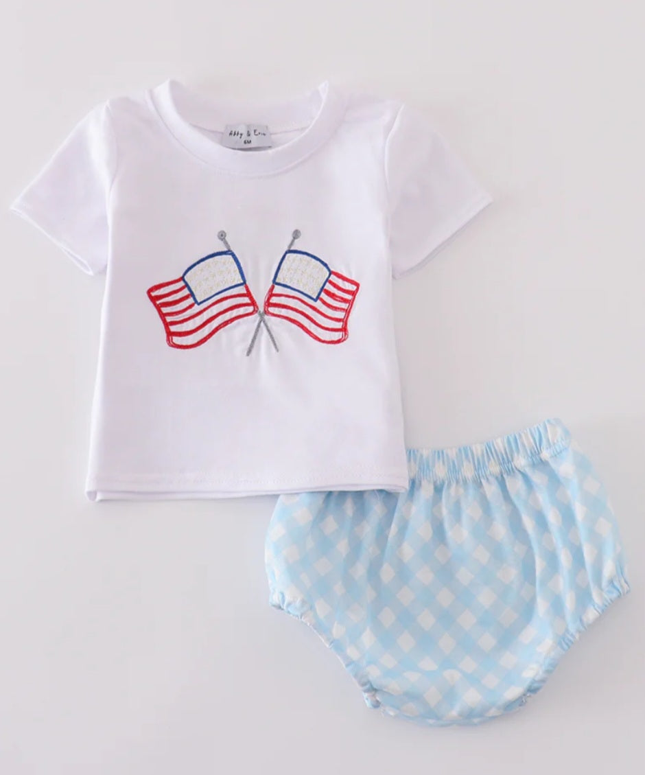 Embroidered American Flag Romper set